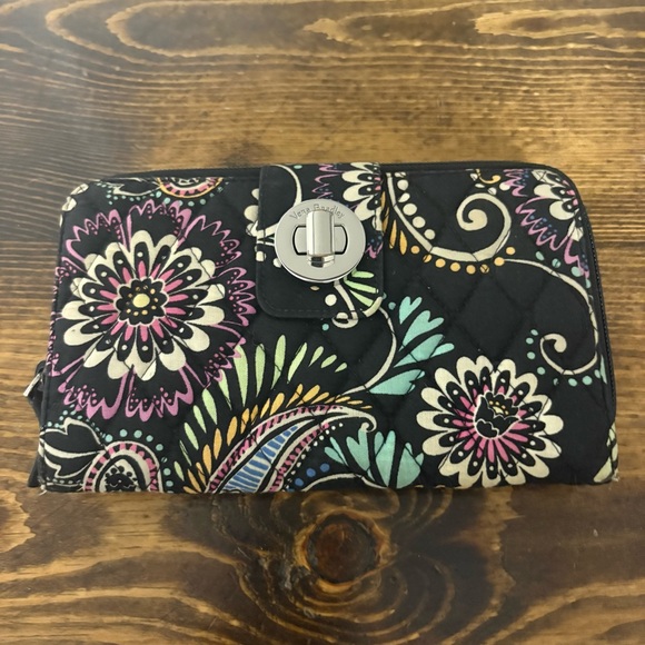 Vera Bradley Navy Floral Turn Lock Wallet - Picture 1 of 5